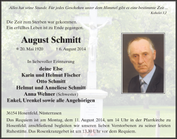Traueranzeige von August Schmitt 