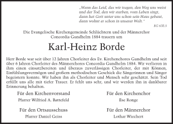 Traueranzeige von Karl-Heinz Borde 