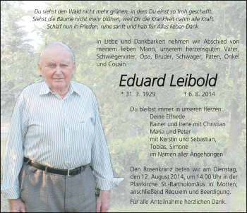 Traueranzeige von Eduard Leibold 