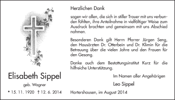 Traueranzeige von Elisabeth Sippel 