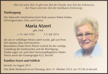 Traueranzeige von Maria Atzert 