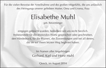 Traueranzeige von Elisabethe Muhl 