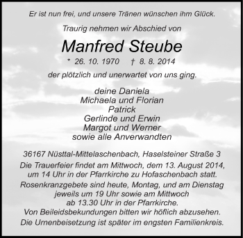 Traueranzeige von Manfred Steube 