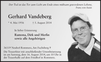 Traueranzeige von Gerhard Vandeberg 