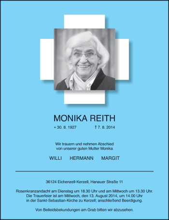 Traueranzeige von Monika Reith 