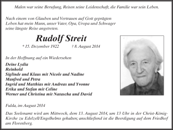 Traueranzeige von Rudolf Streit 