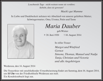Traueranzeige von Maria Dauber 