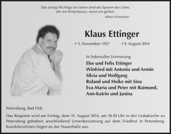 Traueranzeige von Klaus Ettinger 