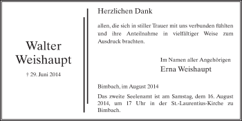 Traueranzeige von Walter Weishaupt 