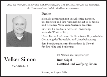 Traueranzeige von Volker Simon 