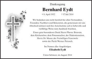 Traueranzeige von Bernhard Eydt 