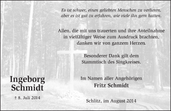 Traueranzeige von Ingeborg Schmidt 