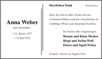 Traueranzeige von Anna Weber 