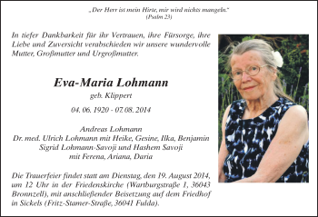 Traueranzeige von Eva-Maria Lohmann 