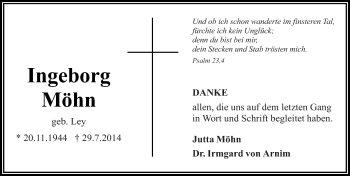 Traueranzeige von Ingeborg Möhn 