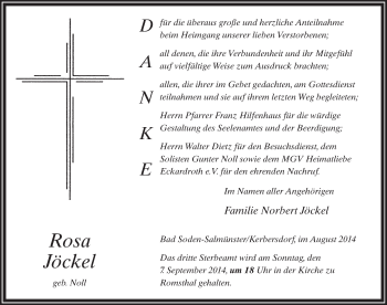 Traueranzeige von Rosa Jöckel 