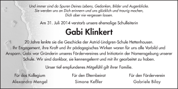 Traueranzeige von Gabi Klinkert 
