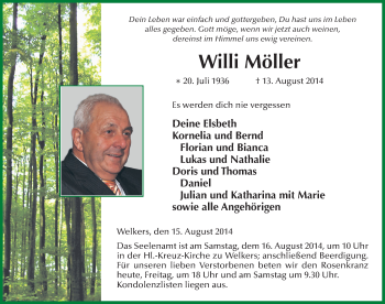 Traueranzeige von Willi Möller 