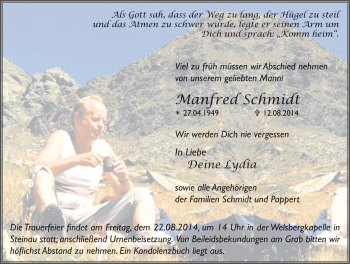 Traueranzeige von Manfred Schmidt 