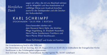 Traueranzeige von Karl Schrimpf 