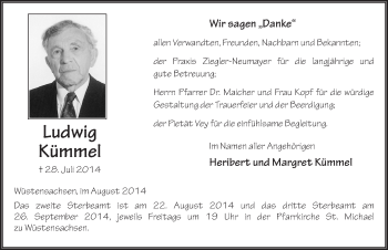 Traueranzeige von Ludwig Kümmel 
