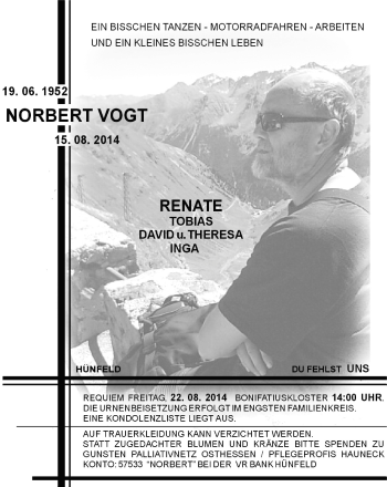 Traueranzeige von Norbert Vogt 