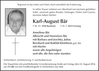 Traueranzeige von Karl-August Bär 
