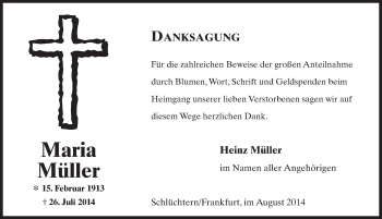 Traueranzeige von Maria Müller 