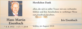 Traueranzeige von Hans Martin Eisenbach 