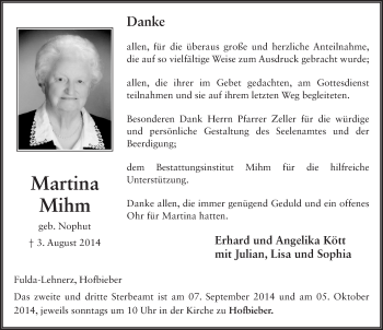Traueranzeige von Martina Mihm 