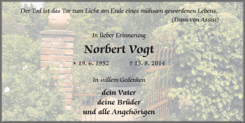 Traueranzeige von Norbert Vogt 