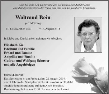 Traueranzeige von Waltraud Bein 