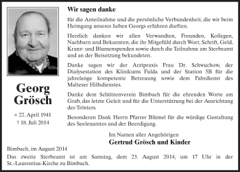 Traueranzeige von Georg Grösch 