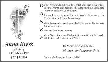 Traueranzeige von Anna Kress 