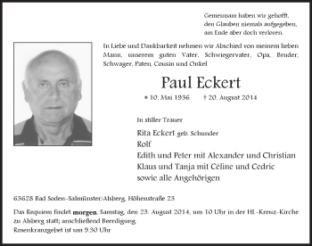 Traueranzeige von Paul Eckert 