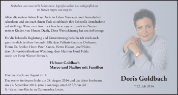Traueranzeige von Doris Goldbach 