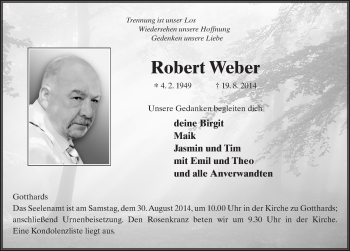 Traueranzeige von Robert Weber 