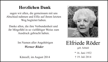 Traueranzeige von Elfriede Röder 