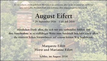 Traueranzeige von August Eifert 