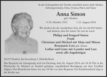 Traueranzeige von Anna Simon 