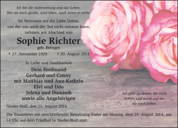 Traueranzeige von Sophie Richter 