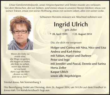 Traueranzeige von Ingrid Ulrich von Fuldaer Zeitung
