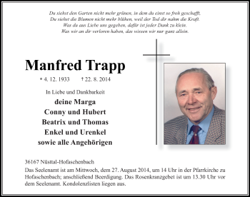Traueranzeige von Manfred Trapp 
