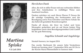 Traueranzeige von Martina Spiske 