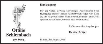 Traueranzeige von Ottilie Schlembach 