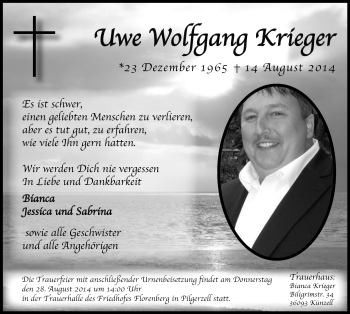Traueranzeige von Uwe Wolfgang Krieger 