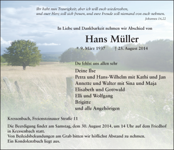 Traueranzeige von Hans Müller 