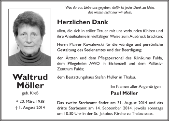 Traueranzeige von Waltrud Möller 