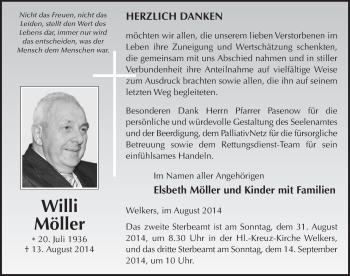 Traueranzeige von Willi Möller 