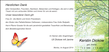 Traueranzeige von Kerstin Dickow 
